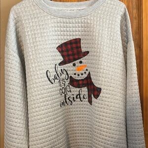 Gray Snowman Sweatshirt with Red Plaid Hat